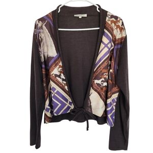 Barbara Lohmann Wool & Silk Open Front Cardigan Horses 46 Designer Quiet Luxury‎